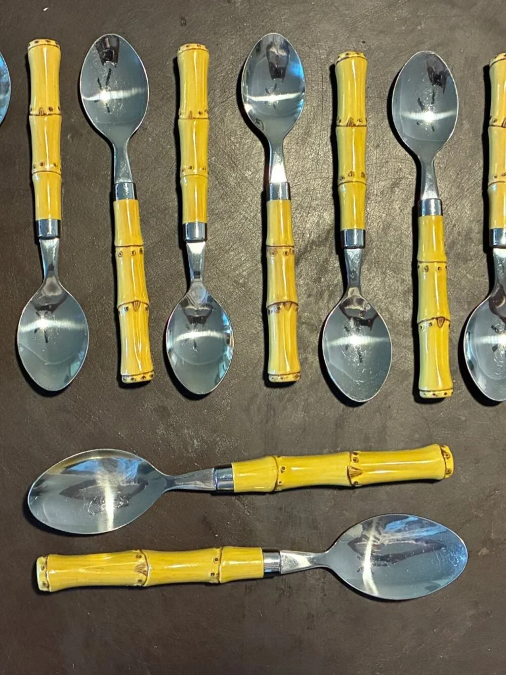 Vintage Bamboo Style 26-Piece Flatware Canary Yellow Resin Handled Set